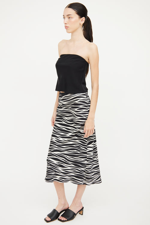 Anine Bing Black 
White Printed Silk Skirt