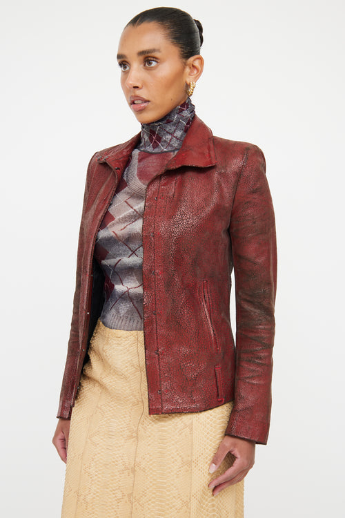 Ann Demeulemeester Red Crackle Leather Jacket