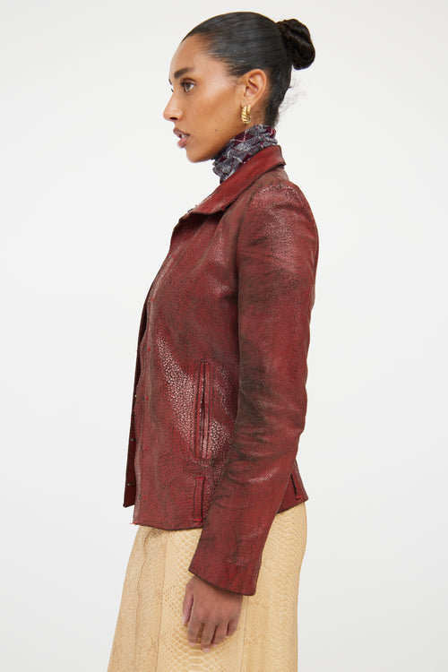 Ann Demeulemeester Red Crackle Leather Jacket