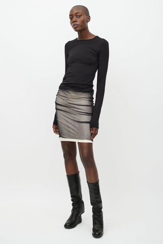 Ann Demeulemeester Beige 
Black Layered Mesh Skirt