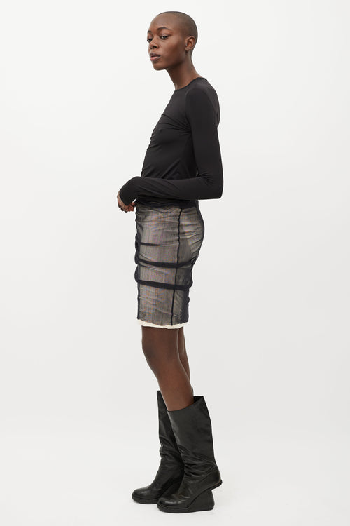 Ann Demeulemeester Beige 
Black Layered Mesh Skirt