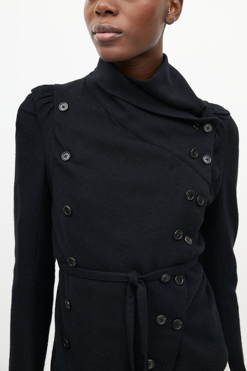 Ann Demeulemeester Black Wool Asymmetrical Buttoned Jacket