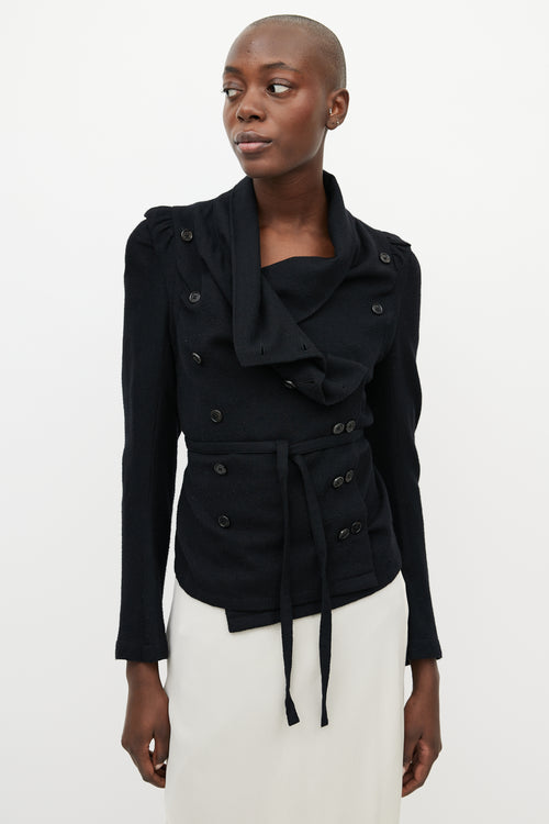 Ann Demeulemeester Black Wool Asymmetrical Buttoned Jacket