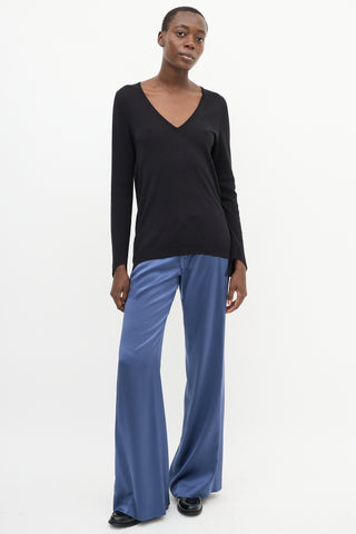 Ann Demeulemeester Black Knit V-Neck High Low Drape Back Top