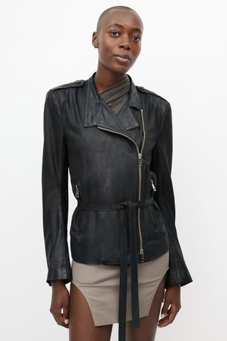 Ann Demeulemeester Black Leather Belted Jacket