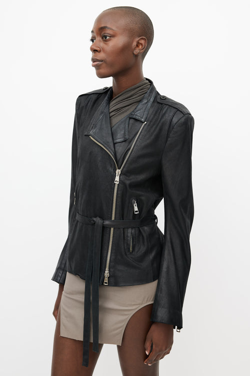 Ann Demeulemeester Black Leather Belted Jacket