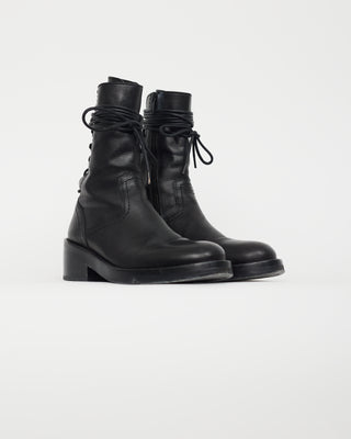 Ann Demeulemeester Black Leather Rear Lace Boot