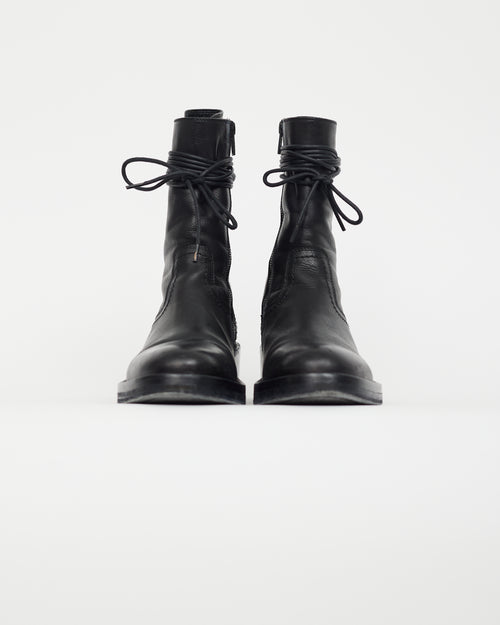 Ann Demeulemeester Black Leather Rear Lace Boot