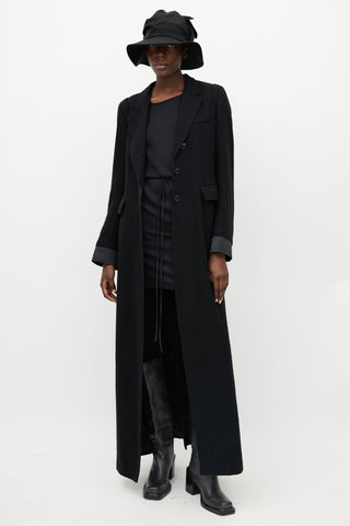 Ann Demeulemeester Black Wool Cinched Long Coat