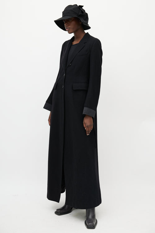 Ann Demeulemeester Black Wool Cinched Long Coat