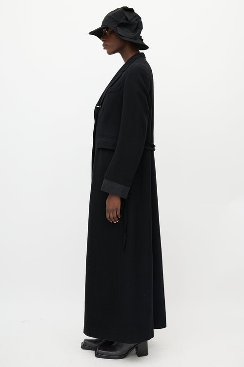 Ann Demeulemeester Black Wool Cinched Long Coat