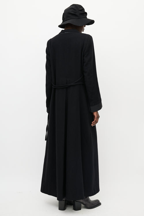 Ann Demeulemeester Black Wool Cinched Long Coat