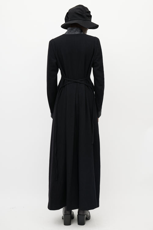 Ann Demeulemeester Black Wool Cinched Long Coat