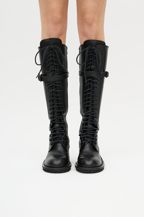 Ann Demeulemeester Black Santiago Leather Combat Boot