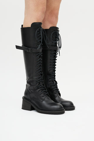 Ann Demeulemeester Black Santiago Leather Combat Boot