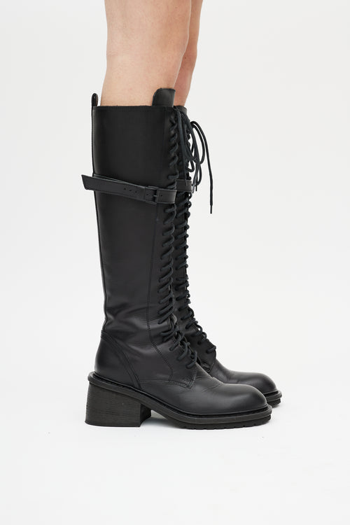 Ann Demeulemeester Black Santiago Leather Combat Boot