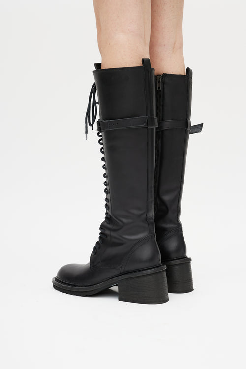 Ann Demeulemeester Black Santiago Leather Combat Boot