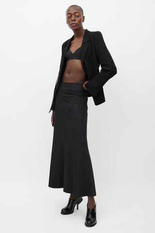 Ann Demeulemeester Black Satin Flared Woodgrain Skirt