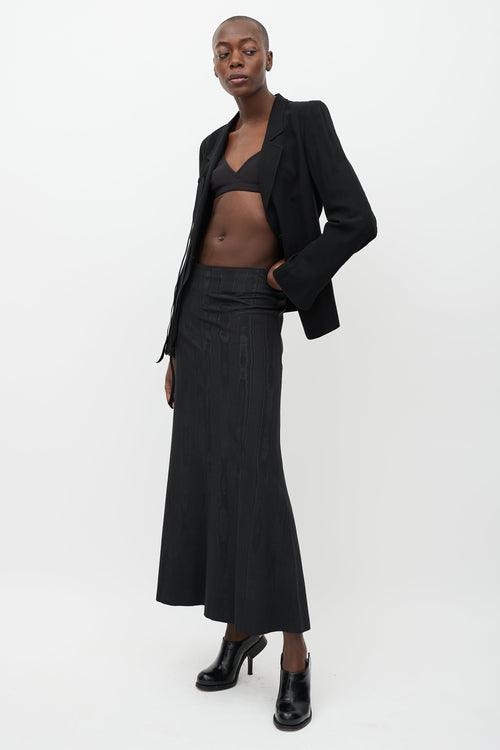 Ann Demeulemeester Black Satin Flared Woodgrain Skirt