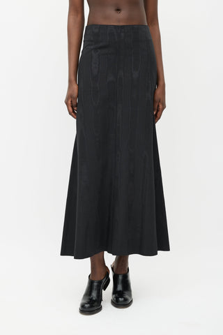 Ann Demeulemeester Black Satin Flared Woodgrain Skirt