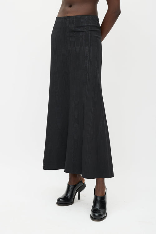 Ann Demeulemeester Black Satin Flared Woodgrain Skirt