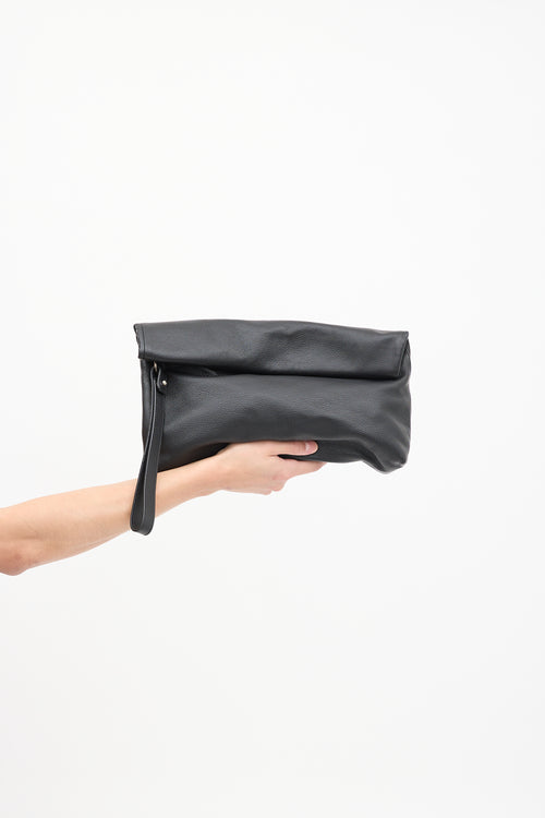 Ann Demeulemeester Black Soft Leather Convertible Fold Over Clutch Bag