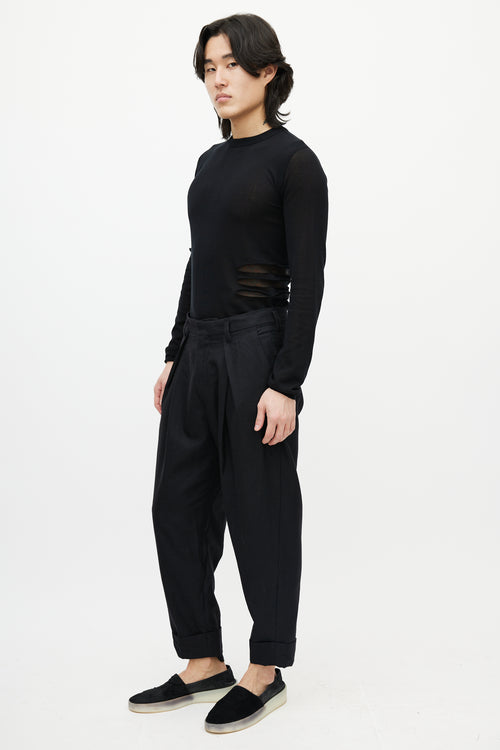 Ann Demeulemeester Black Striped Wool Cuffed Trouser