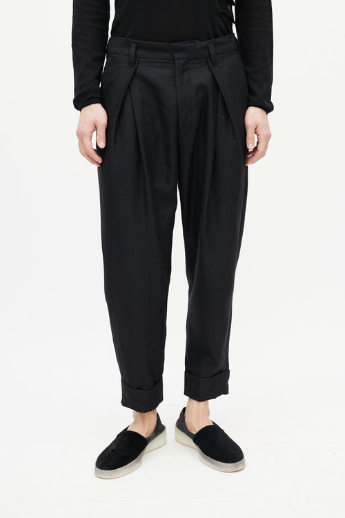 Ann Demeulemeester Black Striped Wool Cuffed Trouser