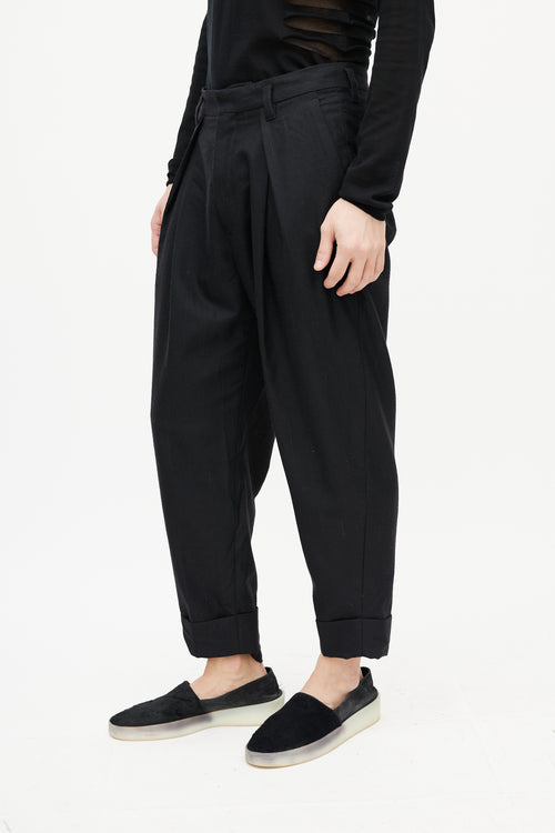 Ann Demeulemeester Black Striped Wool Cuffed Trouser