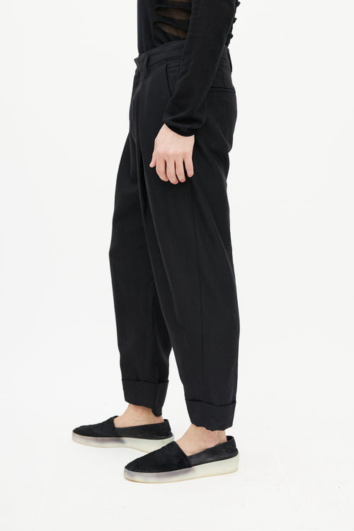 Ann Demeulemeester Black Striped Wool Cuffed Trouser