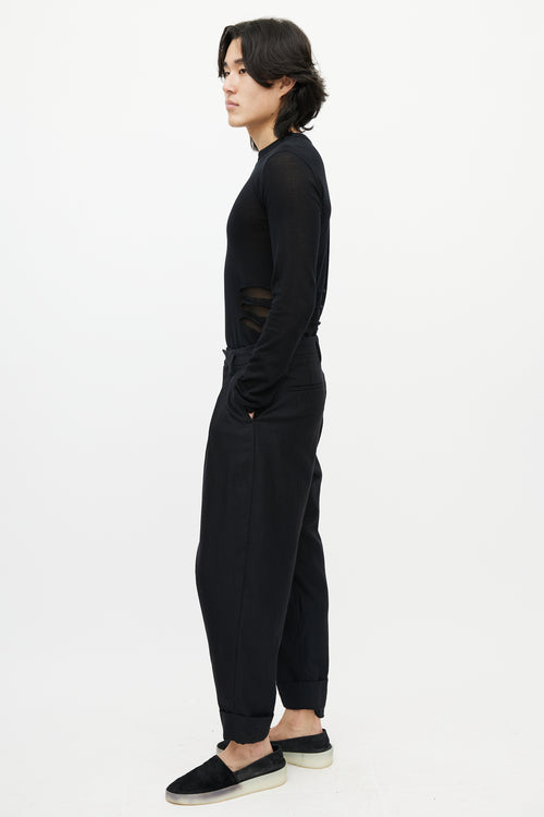 Ann Demeulemeester Black Striped Wool Cuffed Trouser