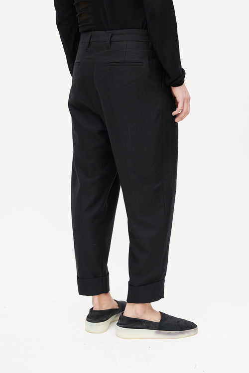 Ann Demeulemeester Black Striped Wool Cuffed Trouser