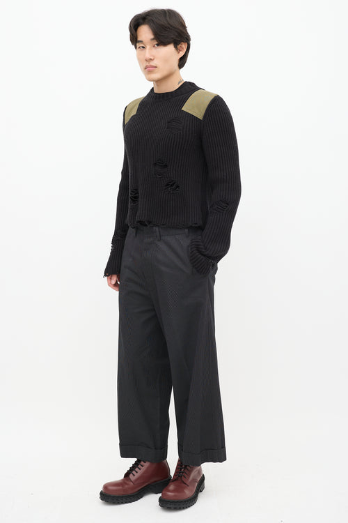 Ann Demeulemeester Black 
White Pinstripe Wide Leg Trouser