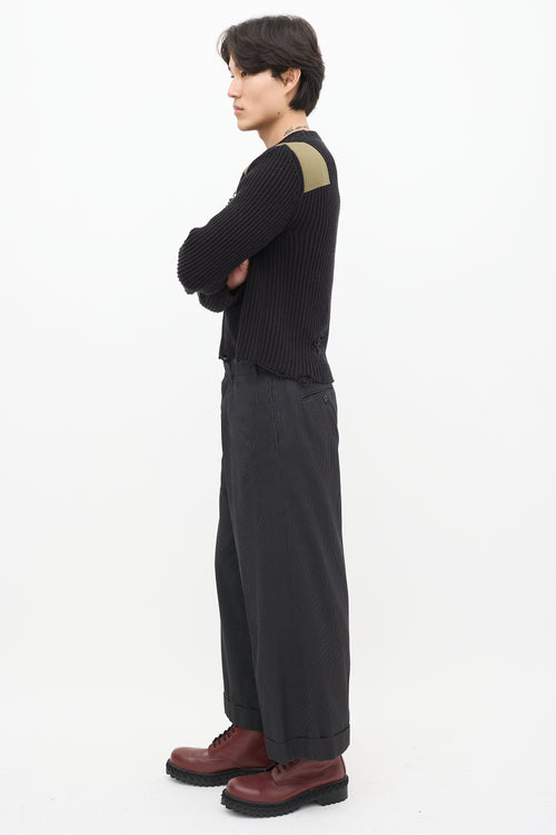 Ann Demeulemeester Black 
White Pinstripe Wide Leg Trouser