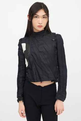 Ann Demeulemeester Black 
White Silk Abstract Jacket