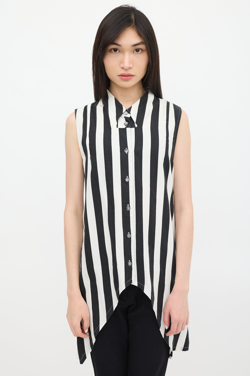 Ann Demeulemeester Black 
White Striped Belted Top