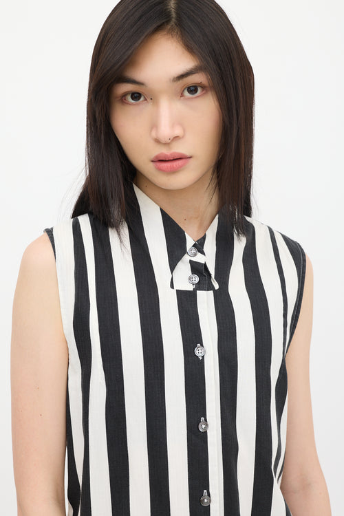 Ann Demeulemeester Black 
White Striped Belted Top