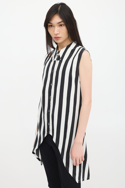 Ann Demeulemeester Black 
White Striped Belted Top