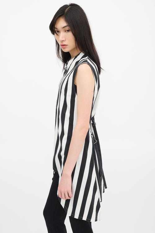 Ann Demeulemeester Black 
White Striped Belted Top