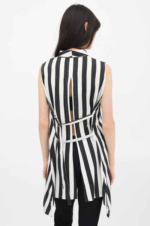 Ann Demeulemeester Black 
White Striped Belted Top