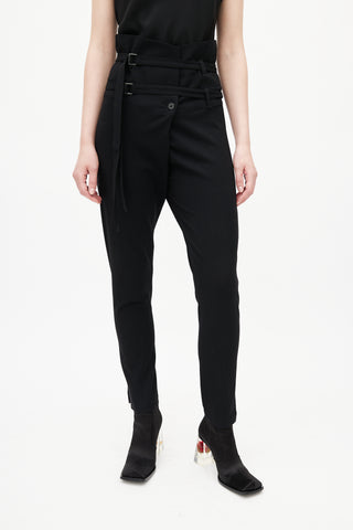 Ann Demeulemeester Black Wool High Waisted Belted Trouser