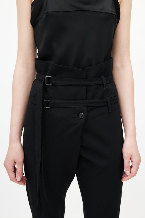 Ann Demeulemeester Black Wool High Waisted Belted Trouser