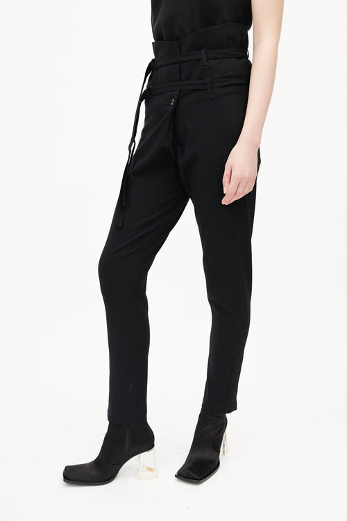 Ann Demeulemeester Black Wool High Waisted Belted Trouser