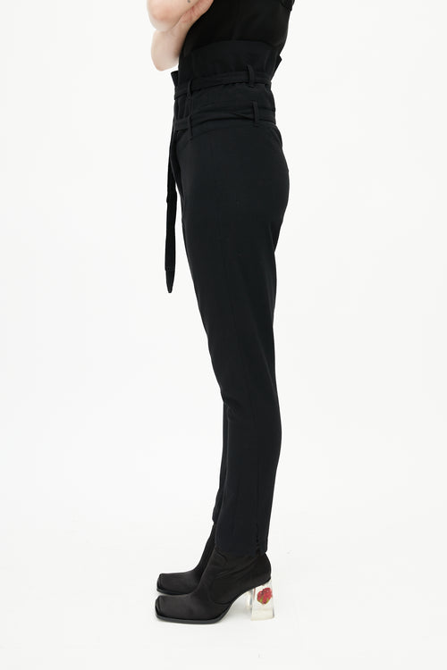 Ann Demeulemeester Black Wool High Waisted Belted Trouser