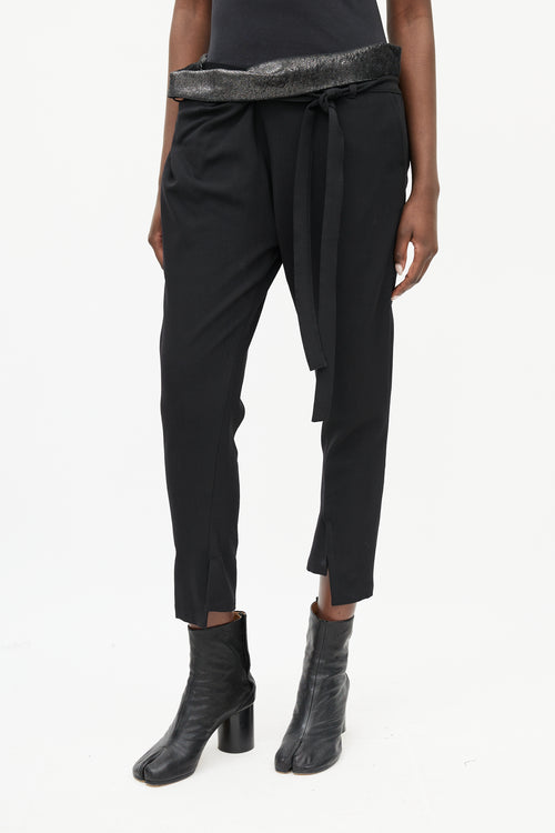 Ann Demeulemeester Black Wool 
Sequin Waist Belted Pant