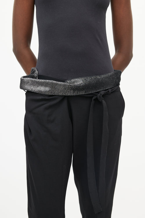 Ann Demeulemeester Black Wool 
Sequin Waist Belted Pant