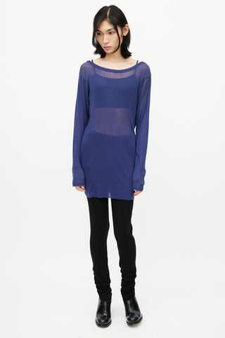 Ann Demeulemeester Blue Sheer Long Sleeve Top