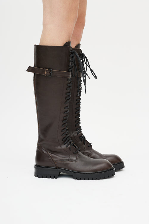 Ann Demeulemeester Brown Danny Leather Combat Boot