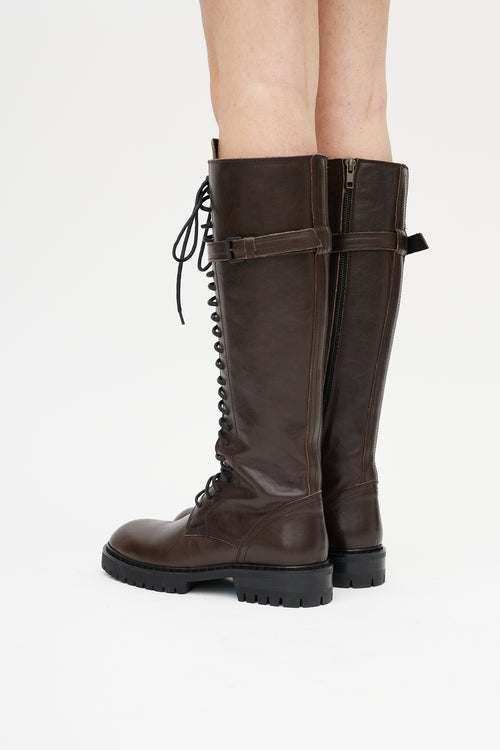 Ann Demeulemeester Brown Danny Leather Combat Boot