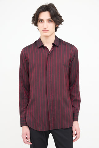 Ann Demeulemeester Burgundy 
Black Multi Pinstripe Shirt